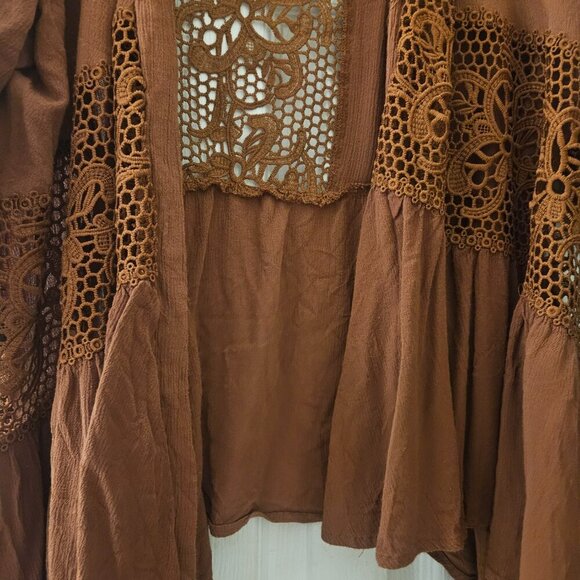 Rue 21 Fall burnt orange crochet boho Oversize kimono Duster Jacket - Picture 10 of 13